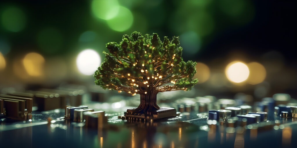 Abstract CPU tree on the computer circuit board.