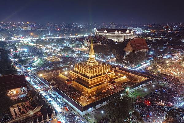 Phra That Luang Festival Drone Shot - Vientiane capital of Lao PDR